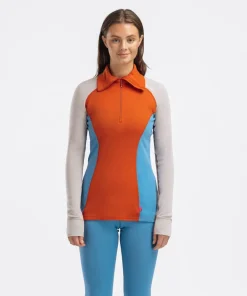 Aclima Women's WarmWool Polo Gold Flame/Beige Melange/Niagara