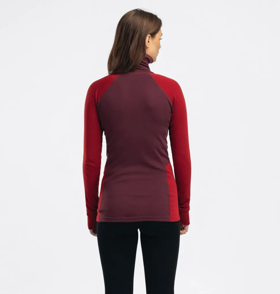 Aclima Women's WarmWool Polo Fig/Red Dahlia