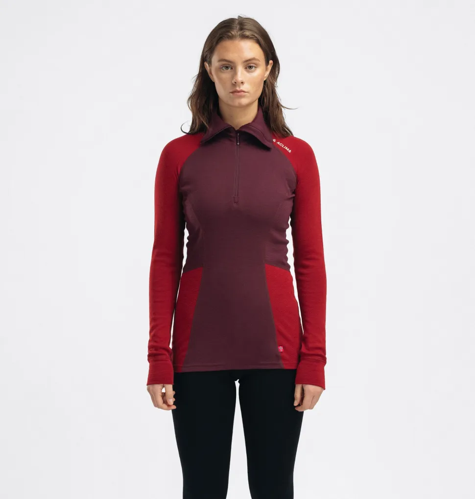 Aclima Women's WarmWool Polo Fig/Red Dahlia