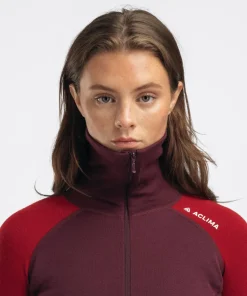 Aclima Women's WarmWool Polo Fig/Red Dahlia