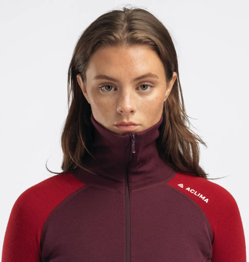 Aclima Women's WarmWool Polo Fig/Red Dahlia