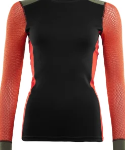 Aclima Women's WoolNet Hybrid Crew Neck Jet Black/Poinciana/Capulet Olive