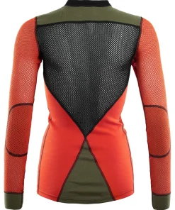 Aclima Women's WoolNet Hybrid Crew Neck Jet Black/Poinciana/Capulet Olive
