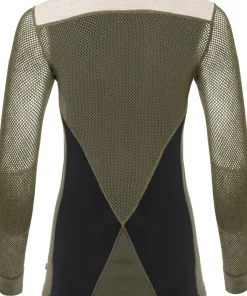 Aclima Women's WoolNet Hybrid Crew Neck Jet Black/Olive Night/Beige Melange