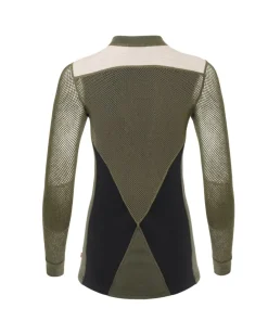 Aclima Women's WoolNet Hybrid Crew Neck Jet Black/Olive Night/Beige Melange