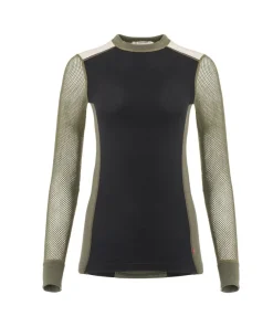 Aclima Women's WoolNet Hybrid Crew Neck Jet Black/Olive Night/Beige Melange