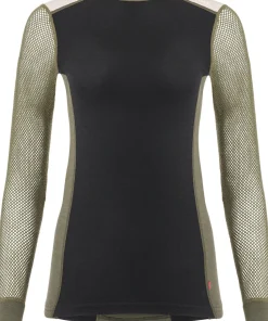 Aclima Women's WoolNet Hybrid Crew Neck Jet Black/Olive Night/Beige Melange