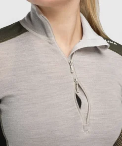 Aclima Women's WoolNet Hybrid Mock Neck Beige Melange/tarmac/jet Black