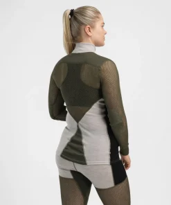 Aclima Women's WoolNet Hybrid Mock Neck Beige Melange/tarmac/jet Black
