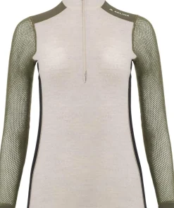 Aclima Women's WoolNet Hybrid Mock Neck Beige Melange/tarmac/jet Black