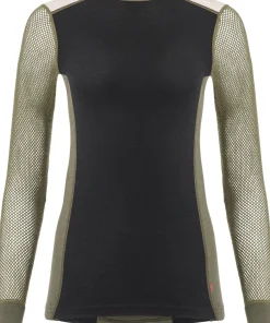 Aclima Women's WoolNet Hybrid Crew Neck Jet Black/Tarmac/Beige Melange