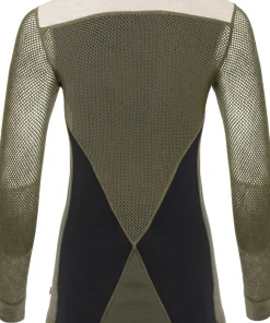 Aclima Women's WoolNet Hybrid Crew Neck Jet Black/Tarmac/Beige Melange