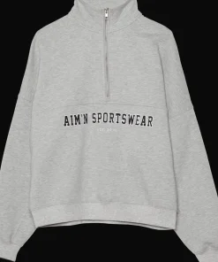Aim'n Women's Varsity Sweat Half Zip Grey Melange