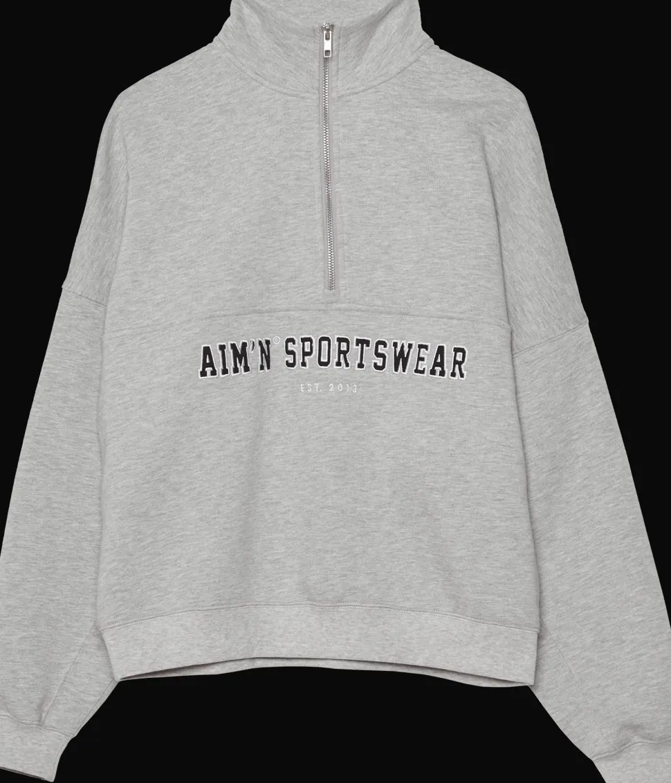 Aim'n Women's Varsity Sweat Half Zip Grey Melange