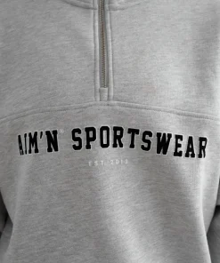 Aim'n Women's Varsity Sweat Half Zip Grey Melange