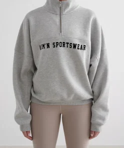 Aim'n Women's Varsity Sweat Half Zip Grey Melange