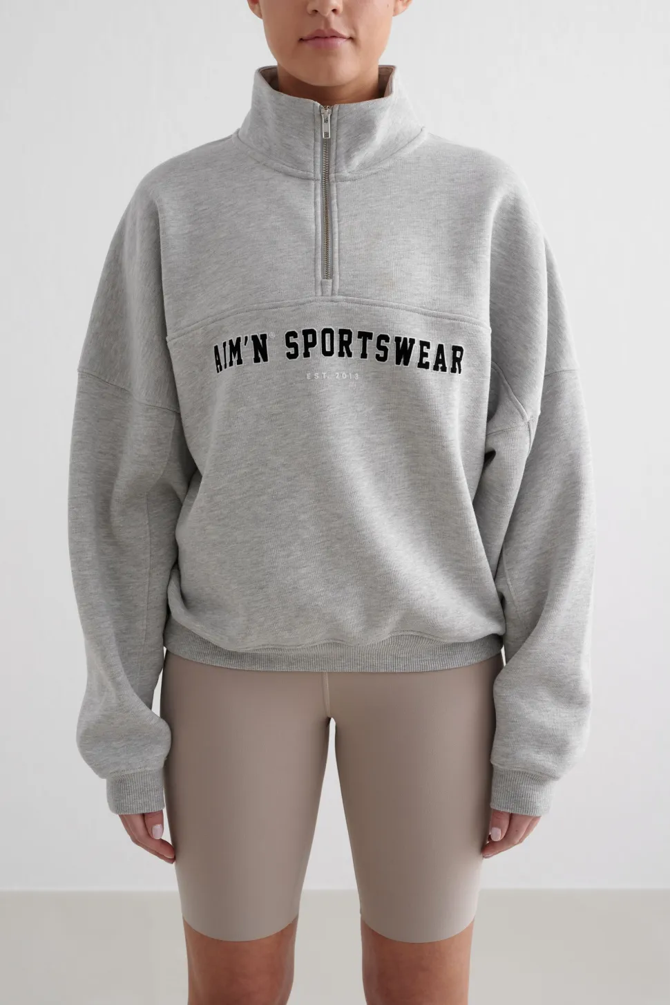 Aim'n Women's Varsity Sweat Half Zip Grey Melange