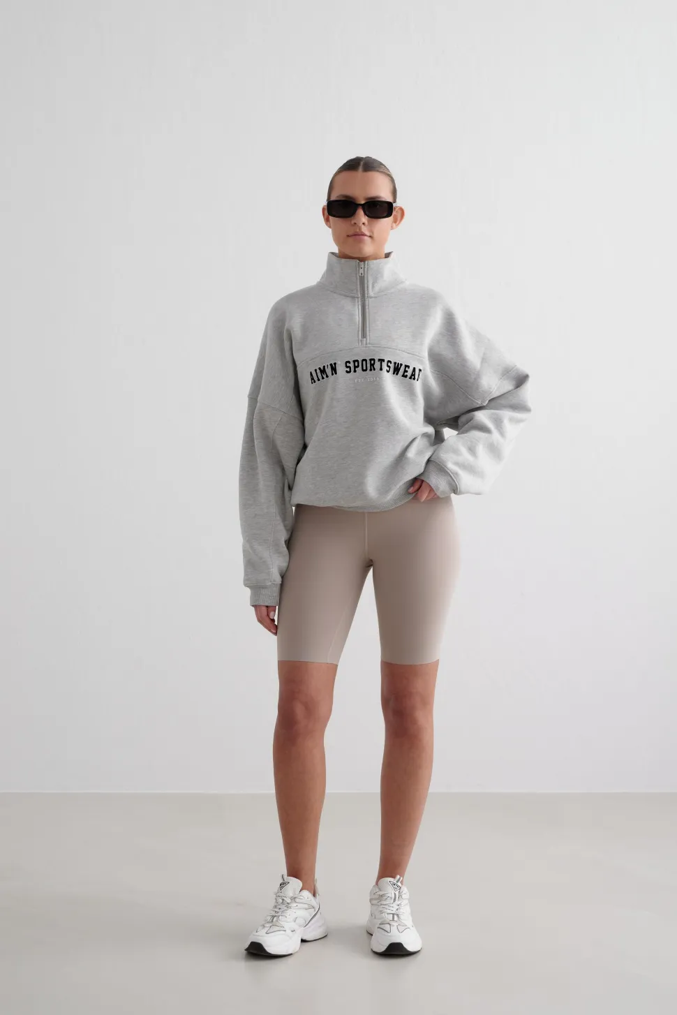Aim'n Women's Varsity Sweat Half Zip Grey Melange