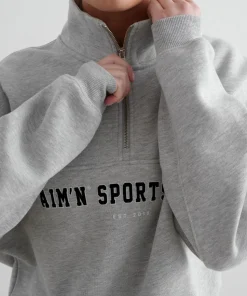 Aim'n Women's Varsity Sweat Half Zip Grey Melange