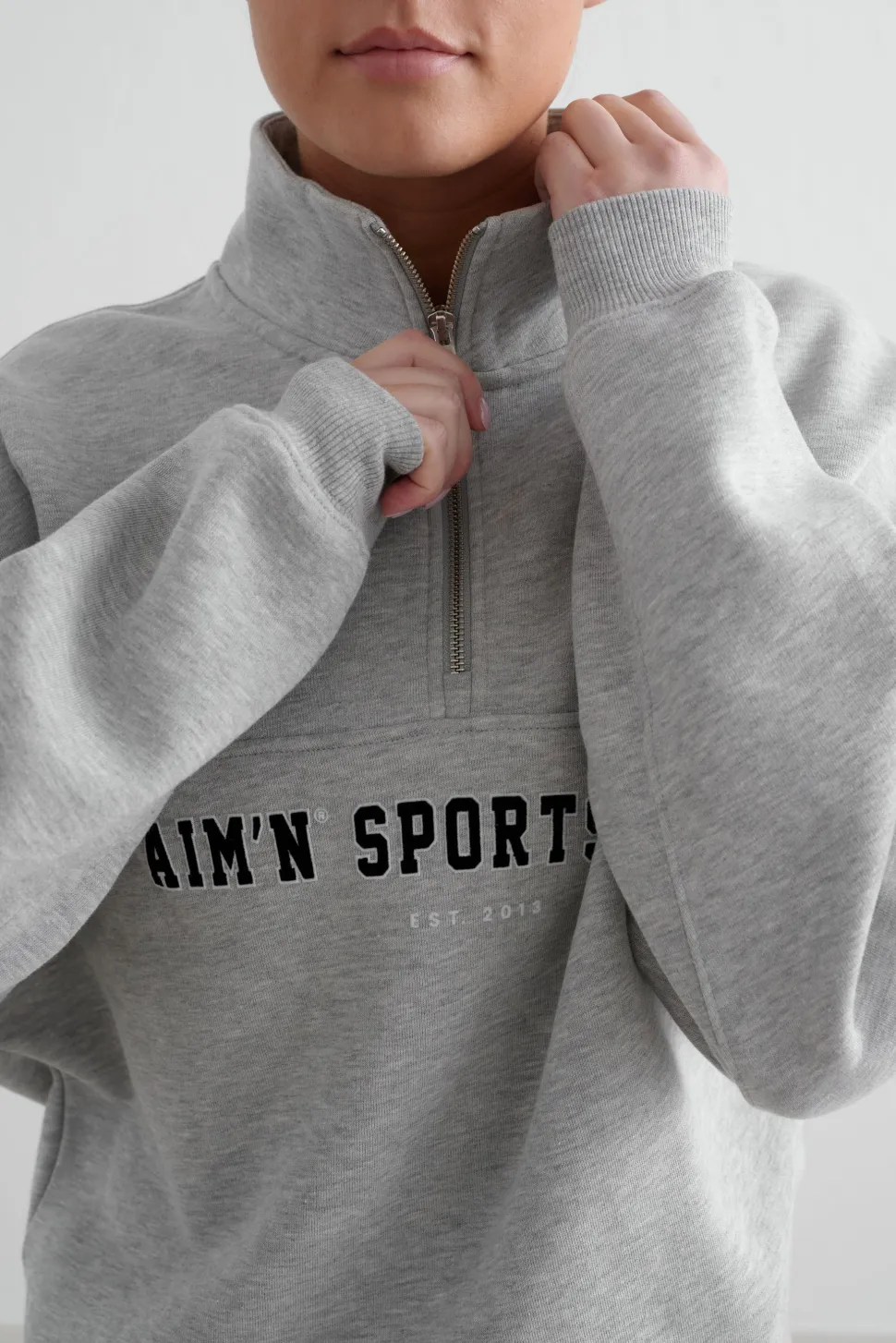 Aim'n Women's Varsity Sweat Half Zip Grey Melange