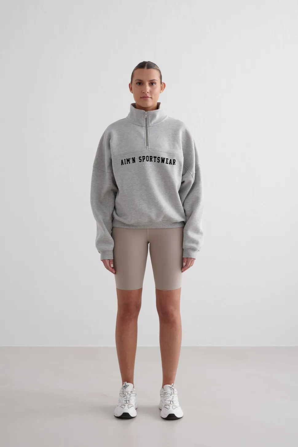 Aim'n Women's Varsity Sweat Half Zip Grey Melange