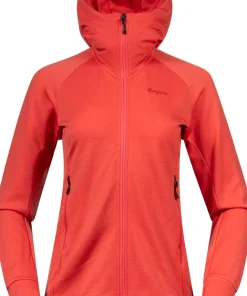 Bergans Women's Rabot Merino Tech Midlayer Hoodie Peachy Red