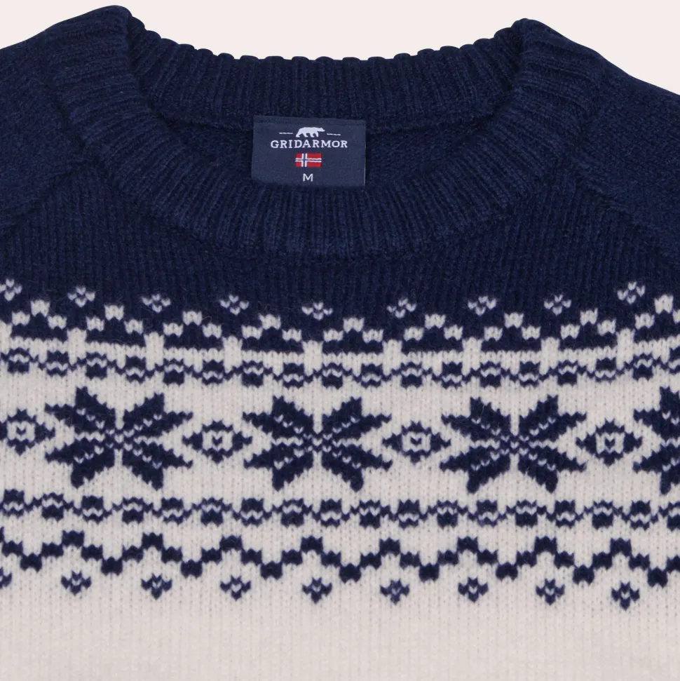 Gridarmor Women’s Snøkrystall Round Neck Ullgenser White/Dark Navy
