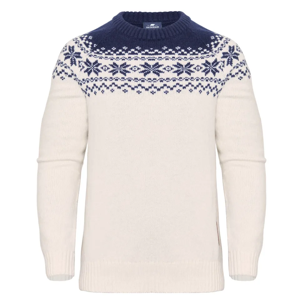 Gridarmor Women’s Snøkrystall Round Neck Ullgenser White/Dark Navy