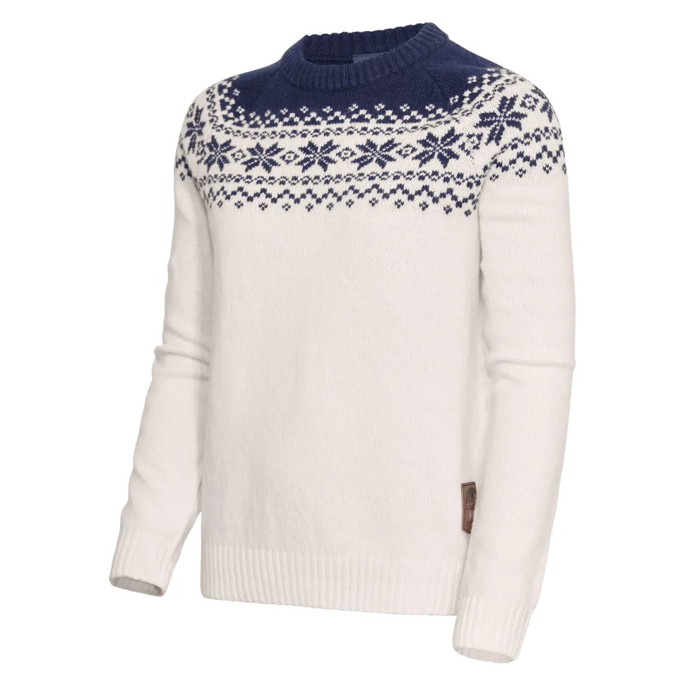 Gridarmor Women’s Snøkrystall Round Neck Ullgenser White/Dark Navy