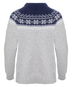 Gridarmor Women’s Snøkrystall Round Neck Ullgenser Light Grey/Dark Navy/White