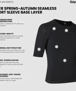 Gripgrab Unisex PACR Spring-Autumn Seamless Short Sleeve Base Layer Black