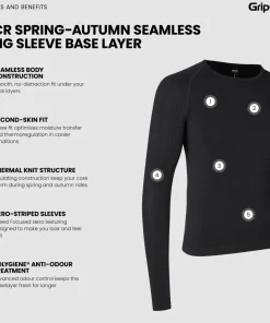 Gripgrab Unisex PACR Spring-Autumn Seamless Long Sleeve Base Layer Black