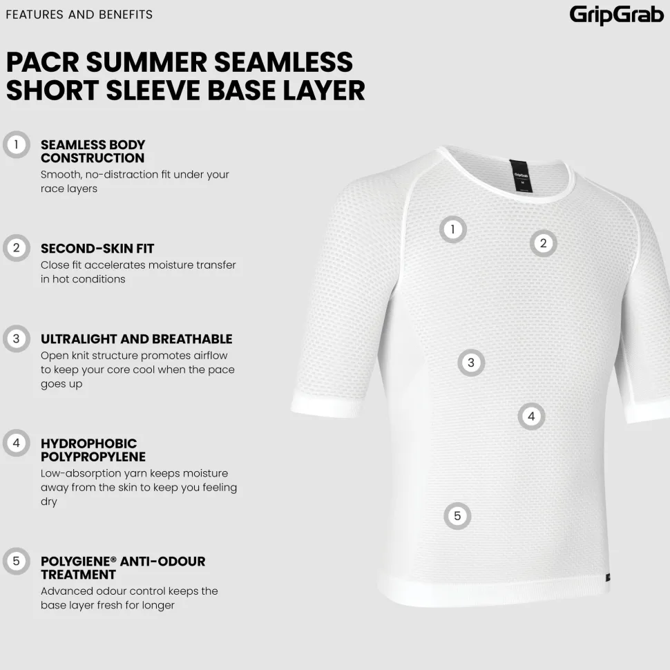Gripgrab Unisex PACR Ultralight Seamless Short Sleeve Base Layer White