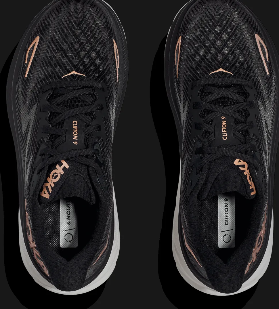 Hoka Women's Clifton 9 Black/Rose Gold