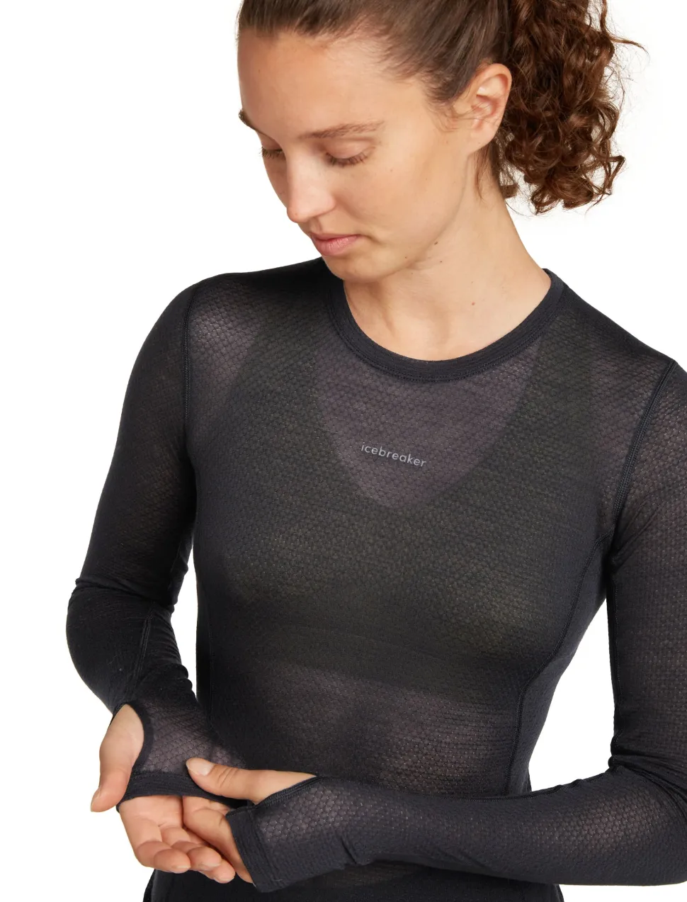 Icebreaker Women's Merino 75 Cool-Lite Featherlight Longleeve Crewe Black