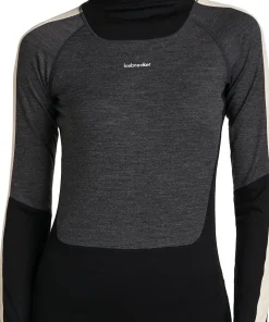 Icebreaker Women's Merino 200 Oasis+ Long Sleeve High Neck Black/Jet Hthr/Undyed