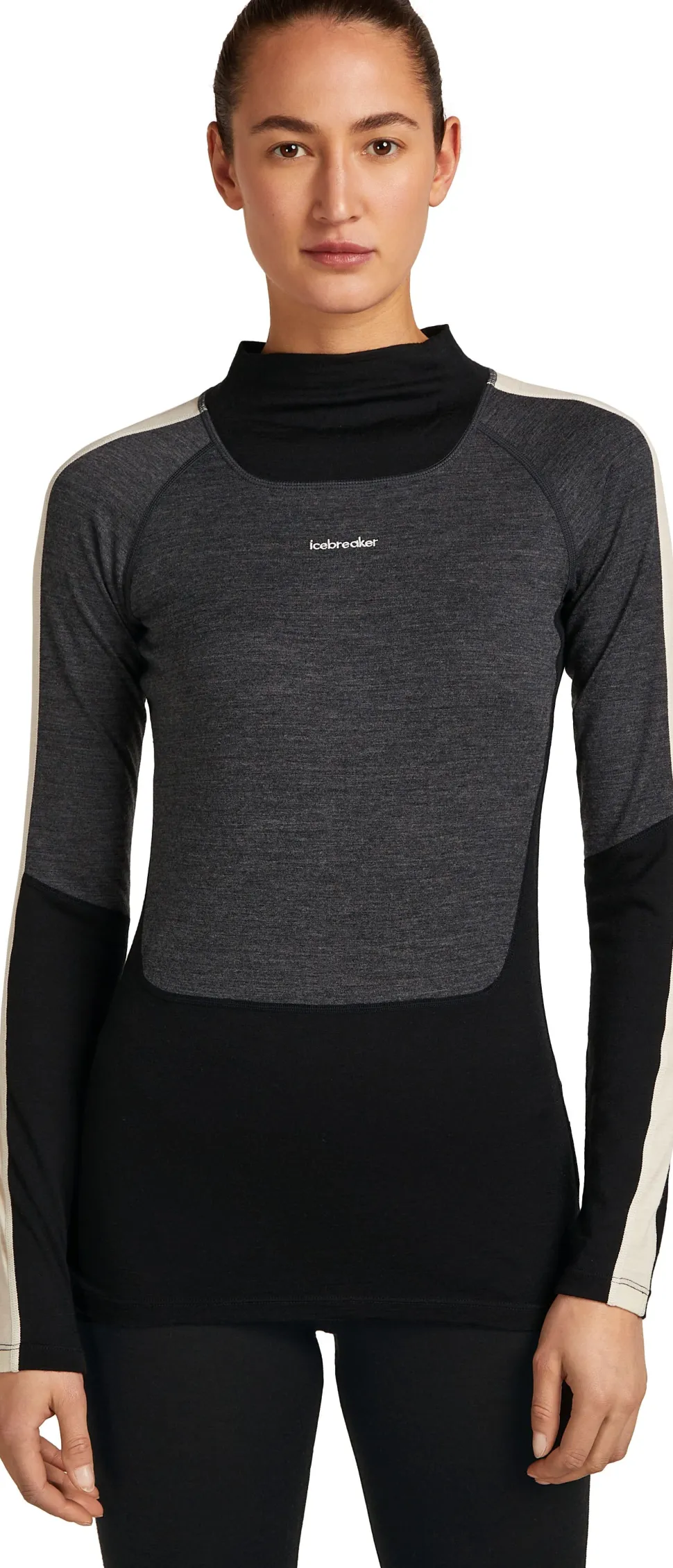 Icebreaker Women's Merino 200 Oasis+ Long Sleeve High Neck Black/Jet Hthr/Undyed
