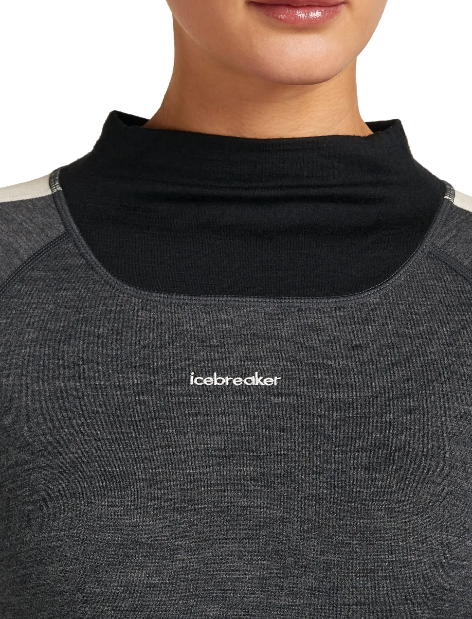 Icebreaker Women's Merino 200 Oasis+ Long Sleeve High Neck Black/Jet Hthr/Undyed