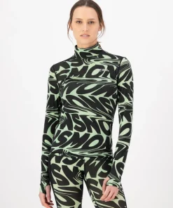 Mons Royale Women's Cascade Merino Base Layer Mock Neck Long Sleeve Signal Lost Matcha