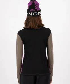 Mons Royale Women's Yotei Merino High Neck Long Sleeve Purple Bolt/Walnut/Black