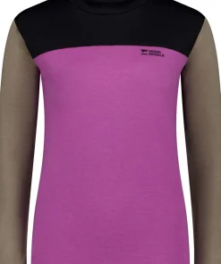 Mons Royale Women's Yotei Merino High Neck Long Sleeve Purple Bolt/Walnut/Black