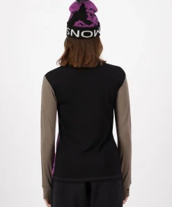 Mons Royale Women's Yotei Merino Long Sleeve Purple Bolt/Walnut/Black