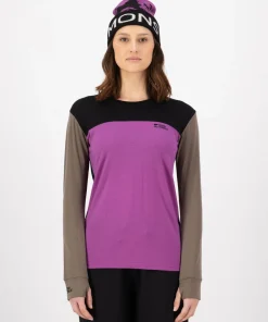 Mons Royale Women's Yotei Merino Long Sleeve Purple Bolt/Walnut/Black