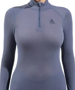 Odlo Women's Active Warm Eco Half-Zip Turtleneck Base Layer Top Folkstone Gray