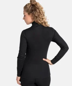 Odlo Women's Active Warm Eco Half-Zip Turtleneck Base Layer Top Black