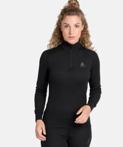Odlo Women's Active Warm Eco Half-Zip Turtleneck Base Layer Top Black