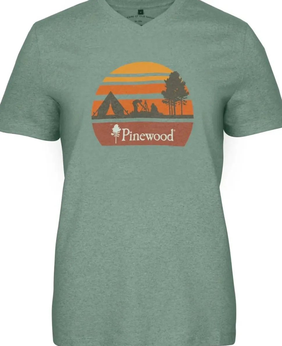 Pinewood Women's Finnveden Recycled Outdoor T-Shirt Aquagr. Melange Campsite