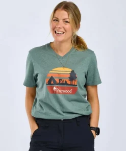 Pinewood Women's Finnveden Recycled Outdoor T-Shirt Aquagr. Melange Campsite