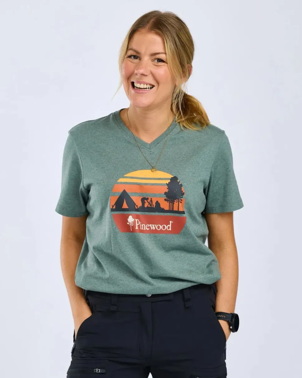 Pinewood Women's Finnveden Recycled Outdoor T-Shirt Aquagr. Melange Campsite