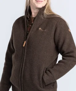 Pinewood Women's Hurricane Full Zip Sweater Dark Brown Mel